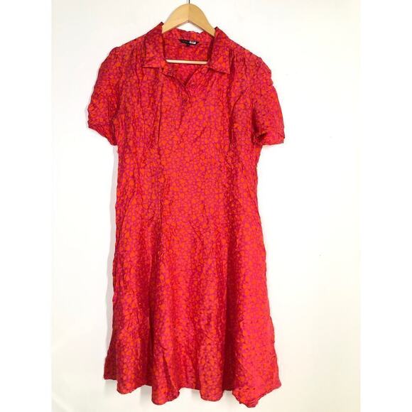 Tara Jarmon Rozenn Dress Hearts Printed Collared Shirtdress Midi Pink Orange XXL - Picture 4 of 10